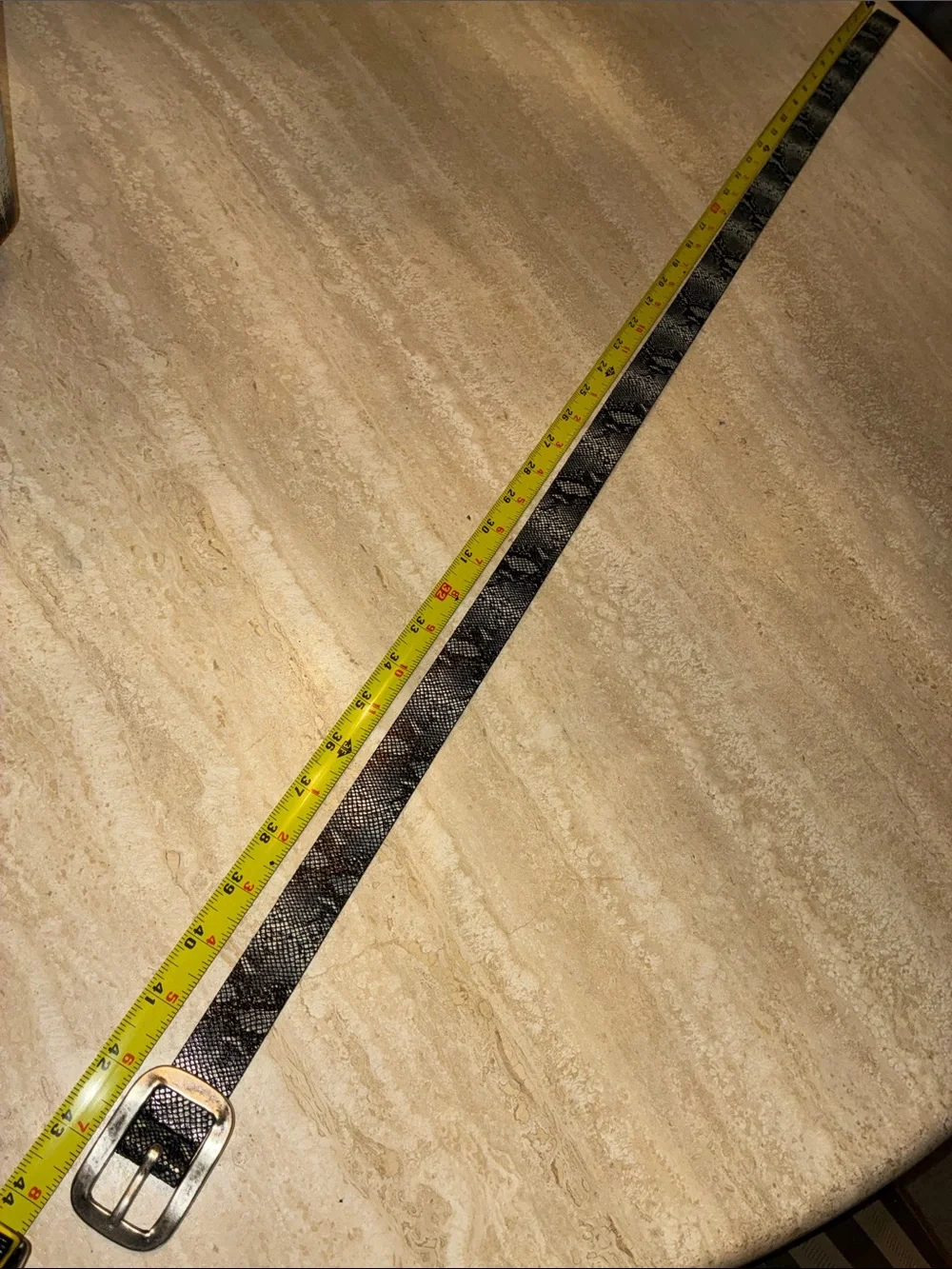 Streets Ahead belt, women's L, black and grey snake print, silver buckle. Euc